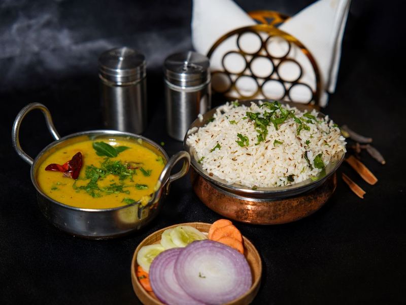 Mild yellow dal with rice