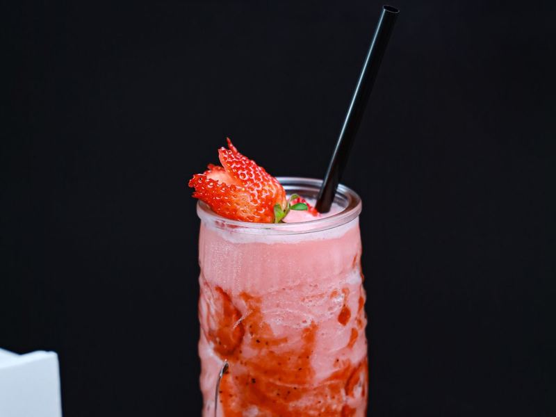 Strawberry banana pink smoothie