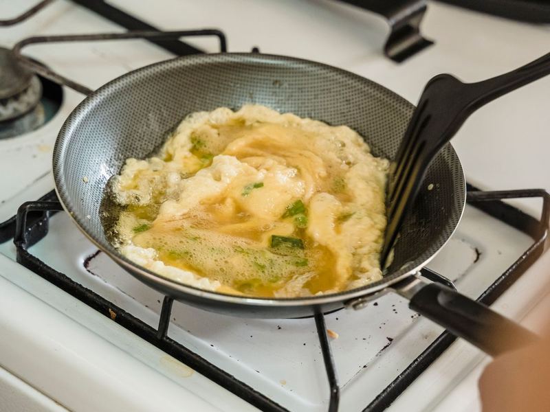 Soft cheesy scrambled eggs